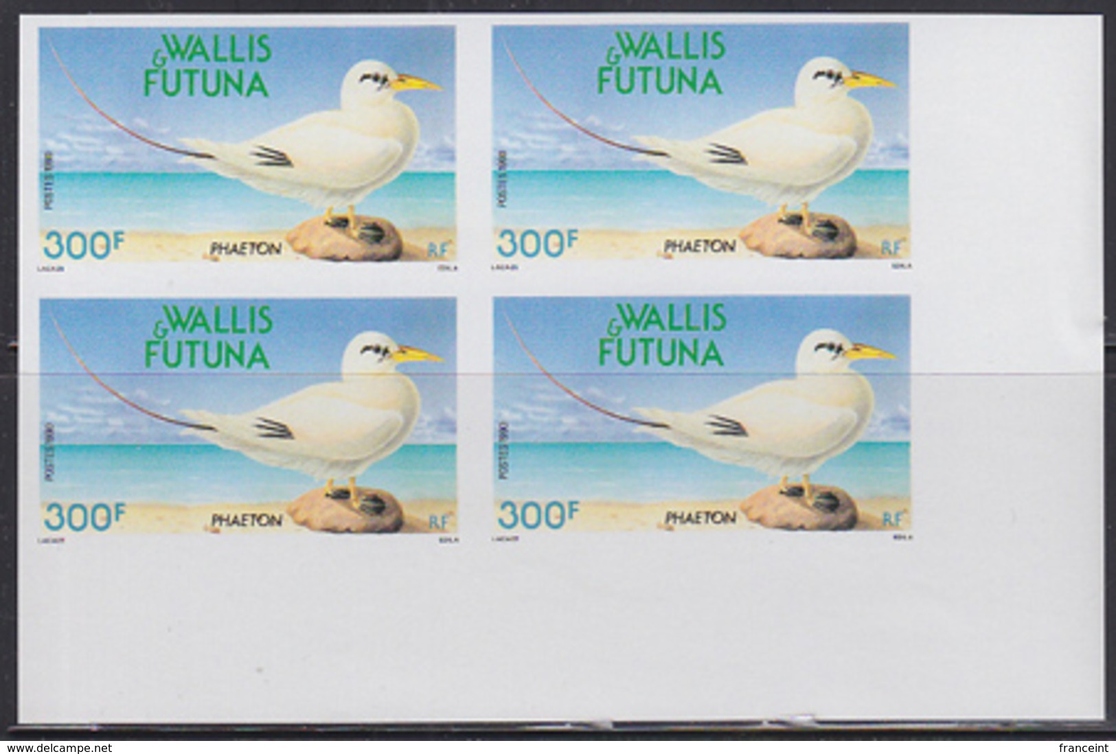 WALLIS & FUTUNA (1990) Phaeton. Imperforate Corner Block Of 4. Scott No 393, Yvert No 398. - Sin Dentar, Pruebas De Impresión Y Variedades