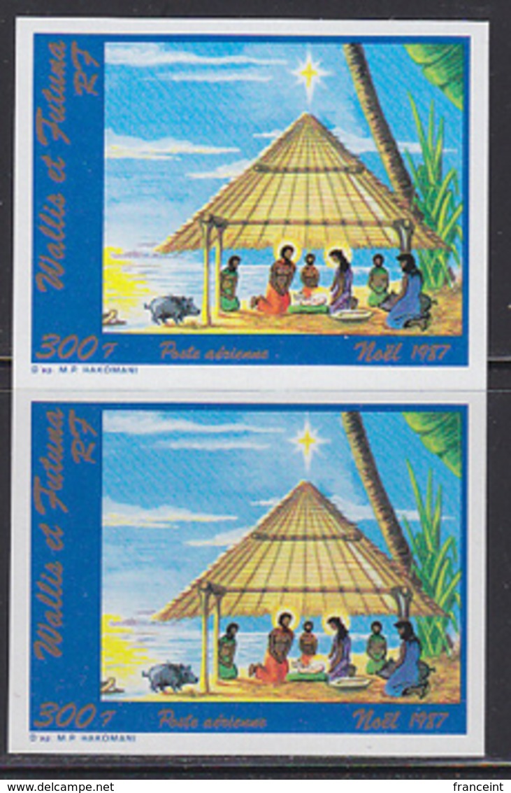 WALLIS & FUTUNA (1987) Christmas Scene. Imperforate Pair. Scott No C156, Yvert No PA159. - Imperforates, Proofs & Errors