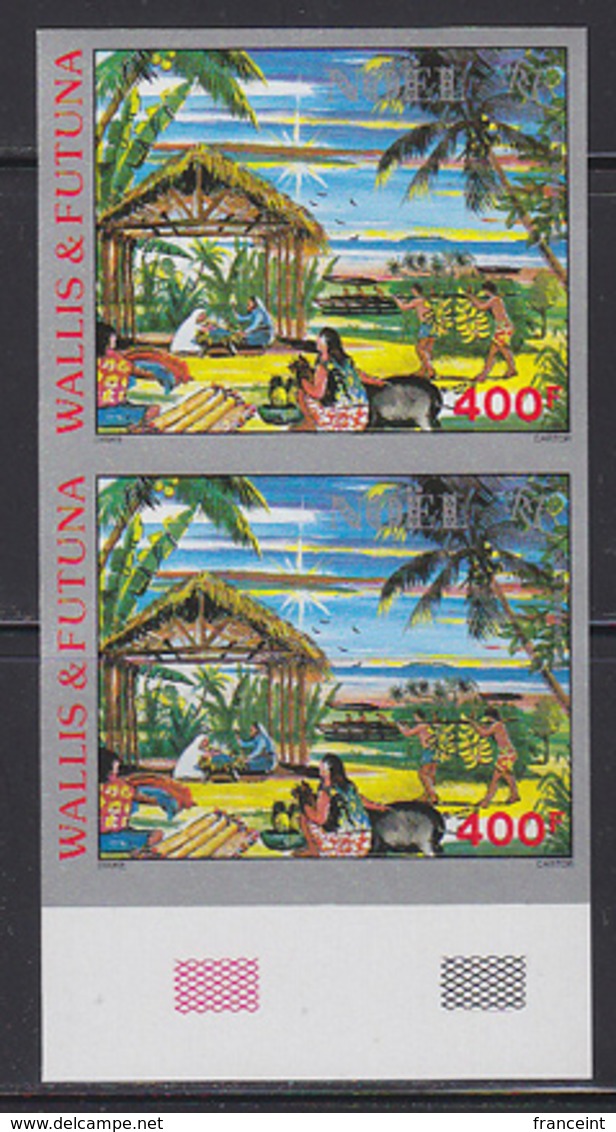 WALLIS & FUTUNA (1988) Christmas Scene. Imperforate Pair. Scott No C161, Yvert No PA164. - Sin Dentar, Pruebas De Impresión Y Variedades