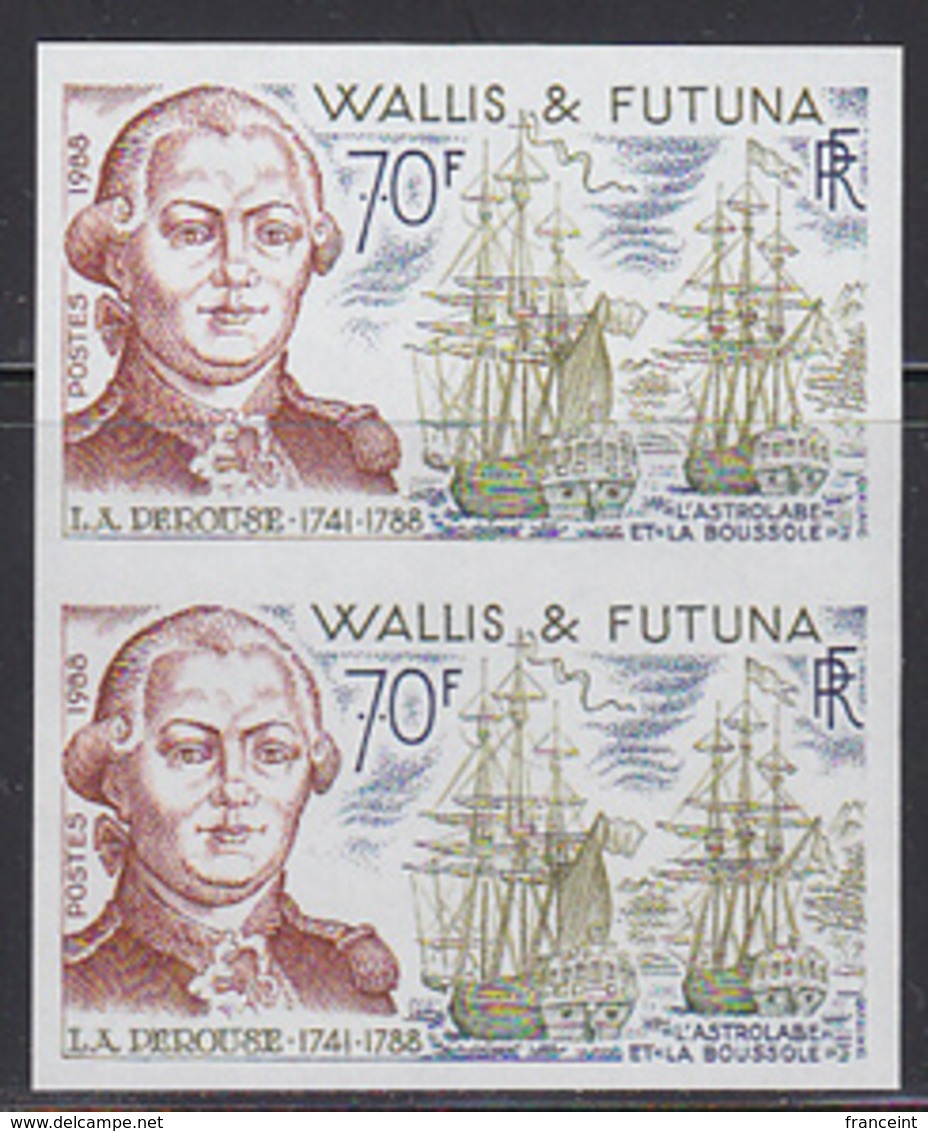 WALLIS & FUTUNA (1988) La Perouse. Sailing Ships. Imperforate Pair. Scott No 370, Yvert No 376. - Imperforates, Proofs & Errors