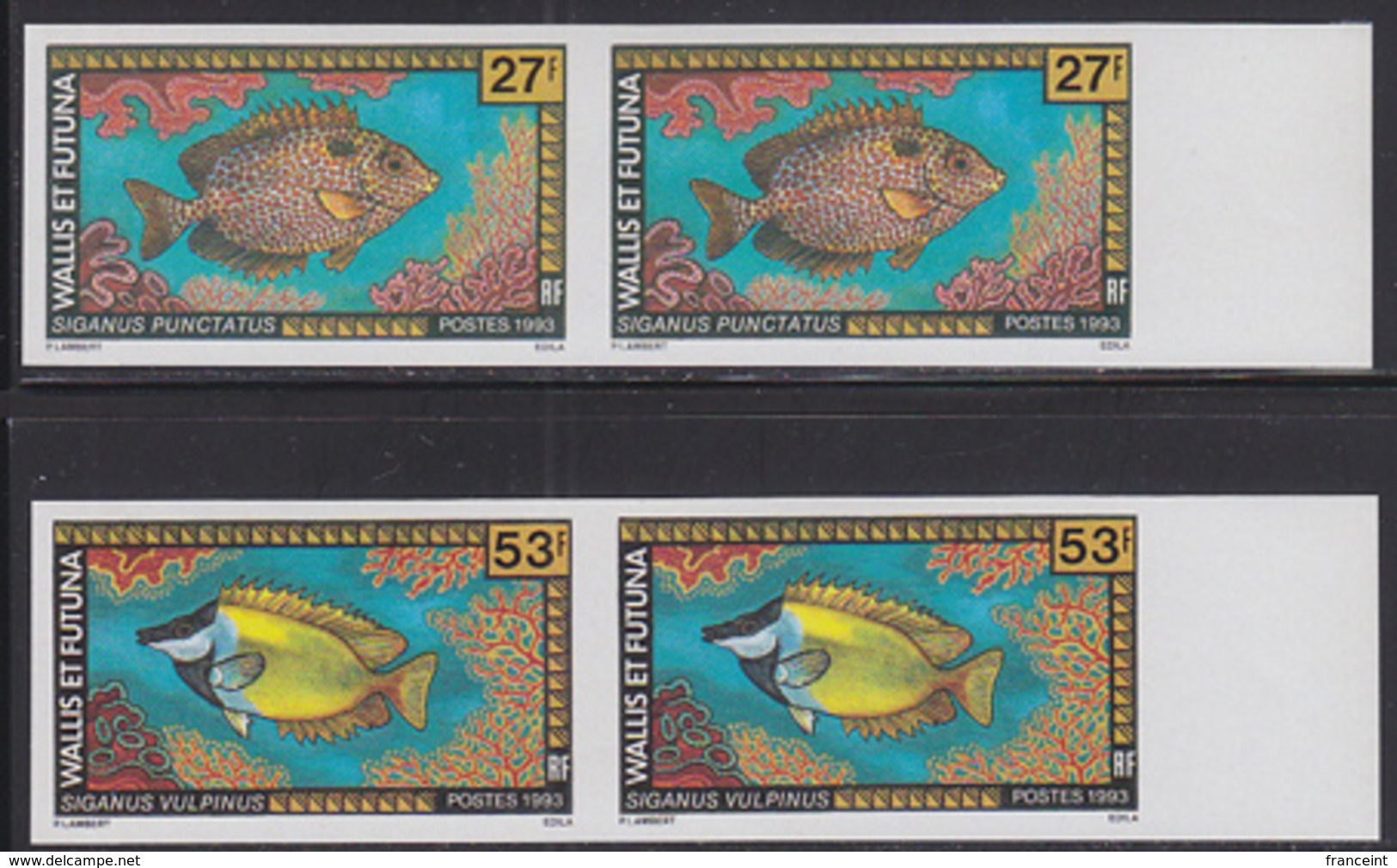 WALLIS & FUTUNA (1993) Tropical Fish. Set Of 2 Imperforate Pairs. Scott Nos 432,435. Yvert Nos 457-8. - Imperforates, Proofs & Errors