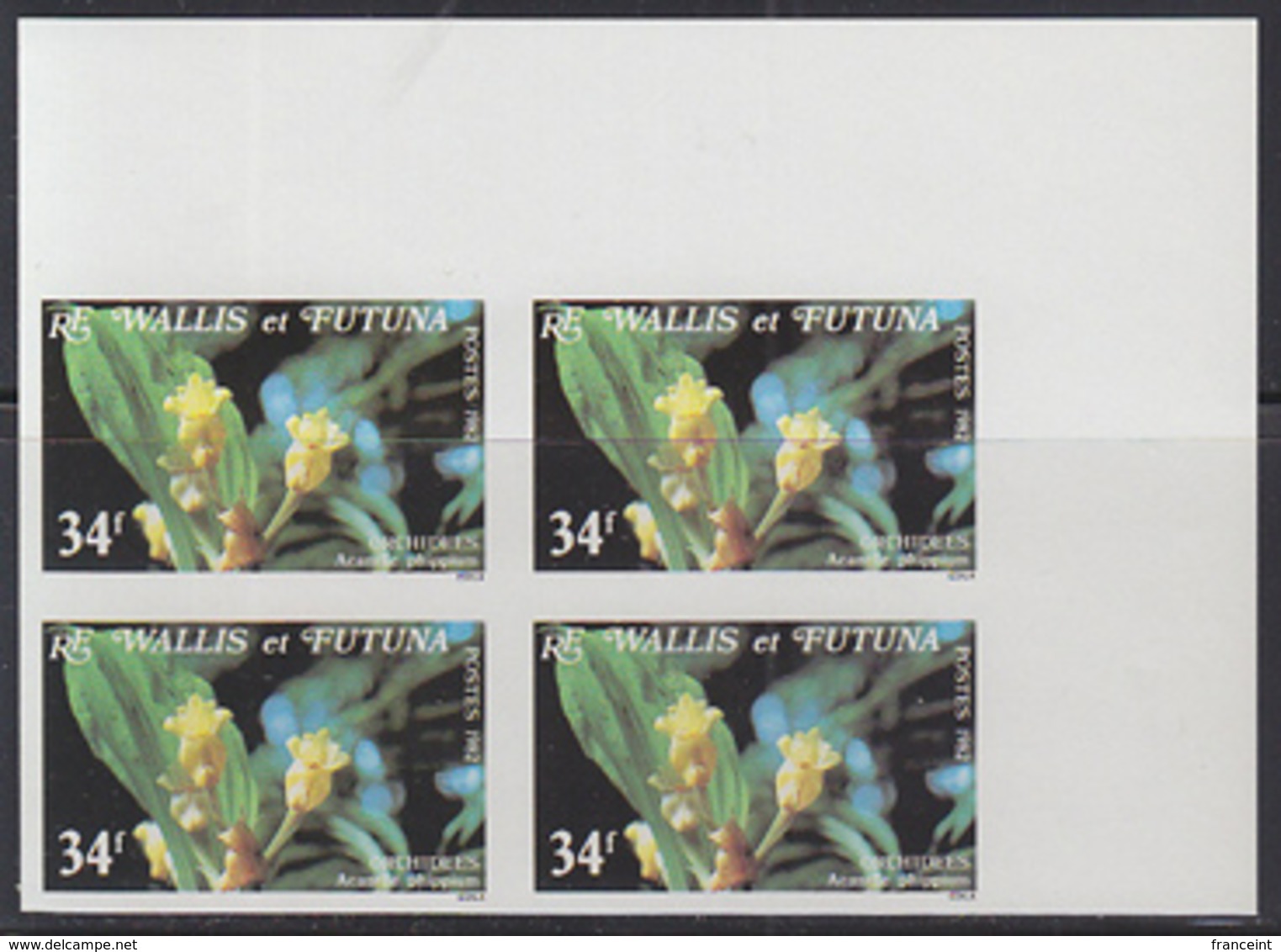 WALLIS & FUTUNA (1982) Acanthephippium. Imperforate Corner Block Of 4. Scott No 283, Yvert No 286. - Imperforates, Proofs & Errors