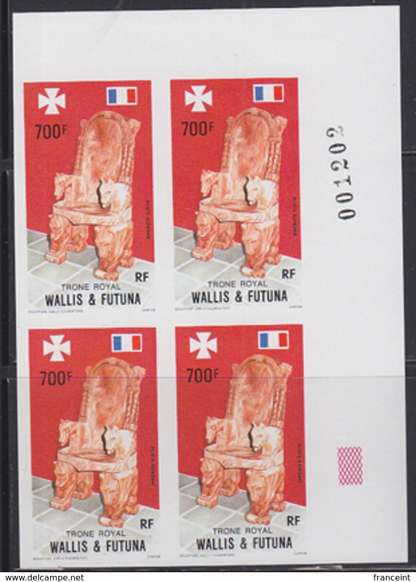 WALLIS & FUTUNA (1989) Royal Throne. Imperforate Corner Block Of 4. Scott No C162, Yvert No PA165. - Imperforates, Proofs & Errors