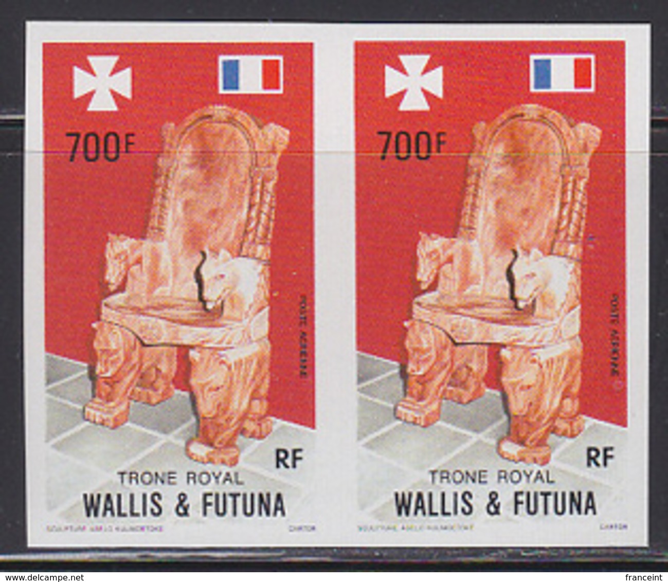 WALLIS & FUTUNA (1989) Royal Throne. Imperforate Pair. Scott No C162, Yvert No PA165. - Sin Dentar, Pruebas De Impresión Y Variedades