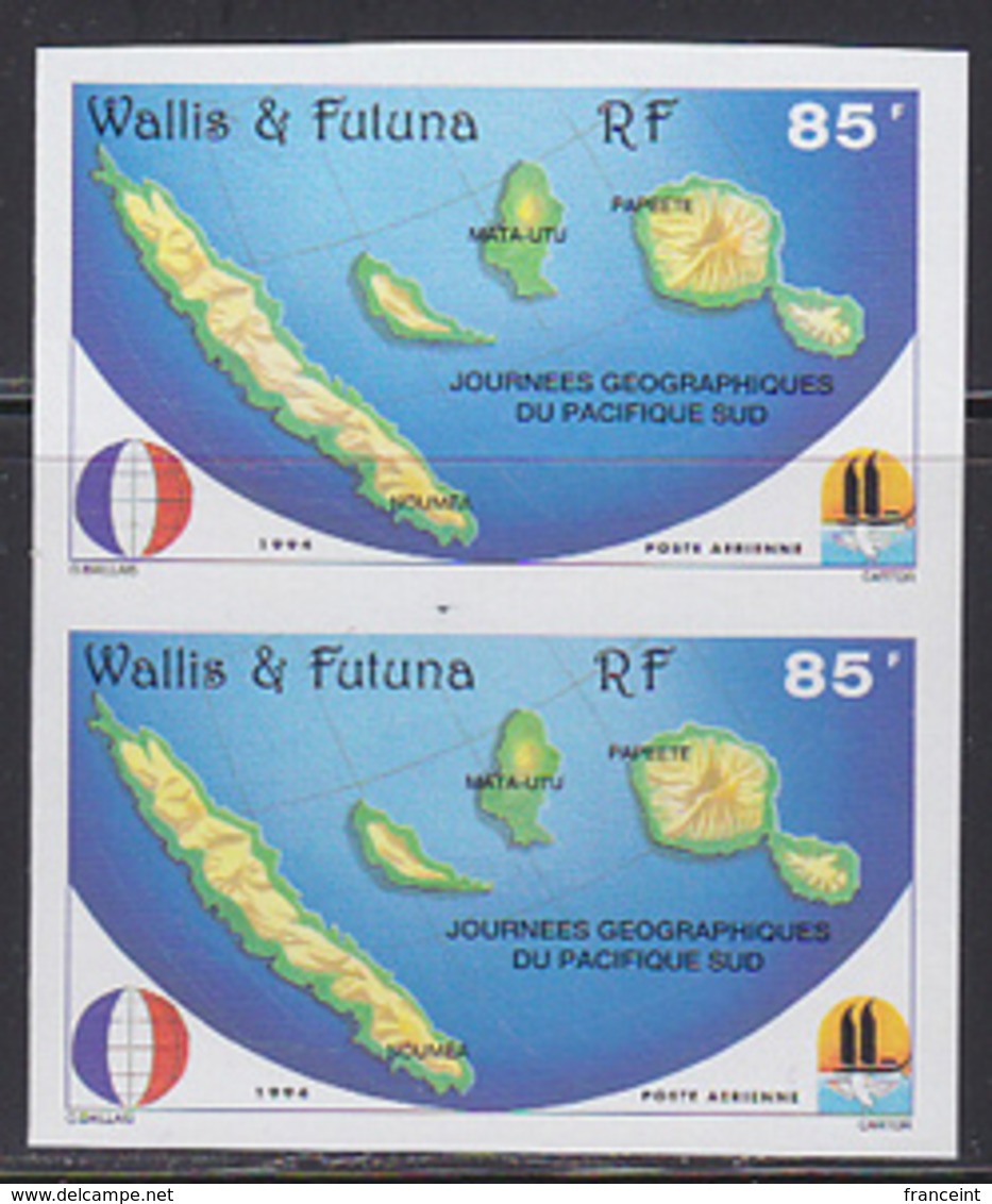 WALLIS & FUTUNA (1994) South Pacific Geography. Imperforate Pair. Scott No C177, Yvert No PA181. - Imperforates, Proofs & Errors