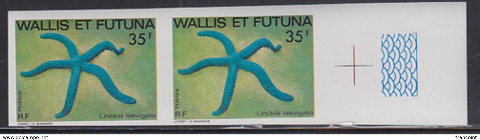 WALLIS & FUTUNA (1982) Blue Star (Linckia Laevigata). Imperforate Pair. Scott No 295, Yvert No 298. - Imperforates, Proofs & Errors