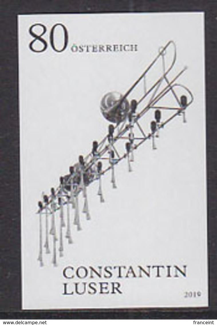 AUSTRIA (2019) Trombone With Microphones Attached. Black Print. Work Of Constantin Luser. - Essais & Réimpressions