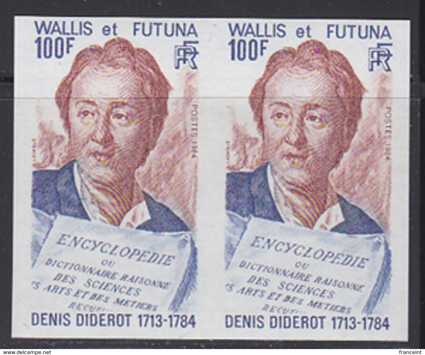 WALLIS & FUTUNA (1984) Diderot. Page Of Encyclopedia. Imperforate Pair. Scott No 316, Yvert No 319. - Sin Dentar, Pruebas De Impresión Y Variedades