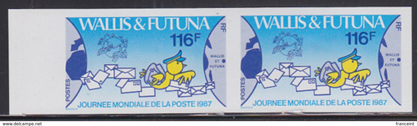 WALLIS & FUTUNA (1987) Letters. Birds. Imperforate Pair. World Post Day. Scott No 362, Yvert No 368. - Imperforates, Proofs & Errors