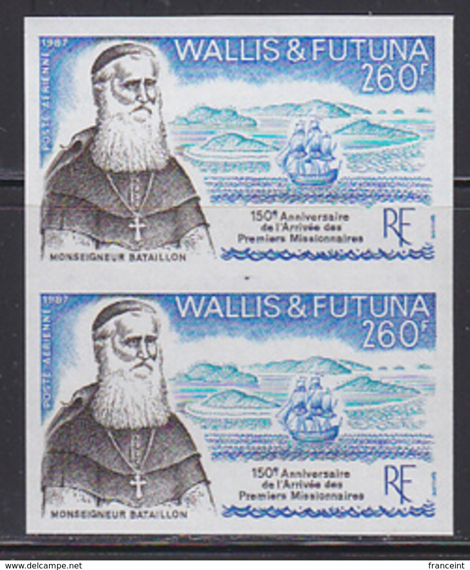 WALLIS & FUTUNA (1987) Monseigneur Battallon. Imperforate Pair. Scott No C155, Yvert No PA158. - Imperforates, Proofs & Errors