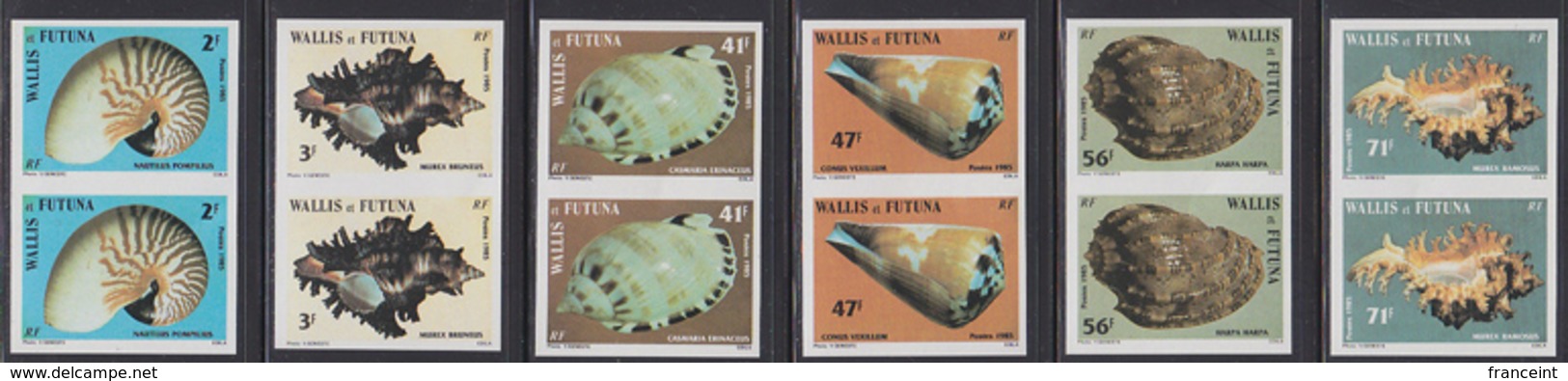 WALLIS & FUTUNA (1985) Shells. Set Of 6 Imperforate Pairs. Scott Nos 320-5, Yvert Nos 323-8. - Imperforates, Proofs & Errors