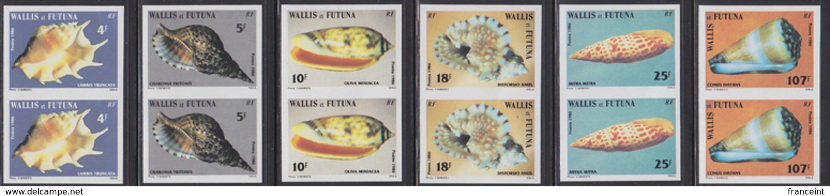 WALLIS & FUTUNA (1986) Shells. Set Of 6 Imperforate Pairs. Scott Nos 333-8, Yvert Nos 337-42. - Imperforates, Proofs & Errors