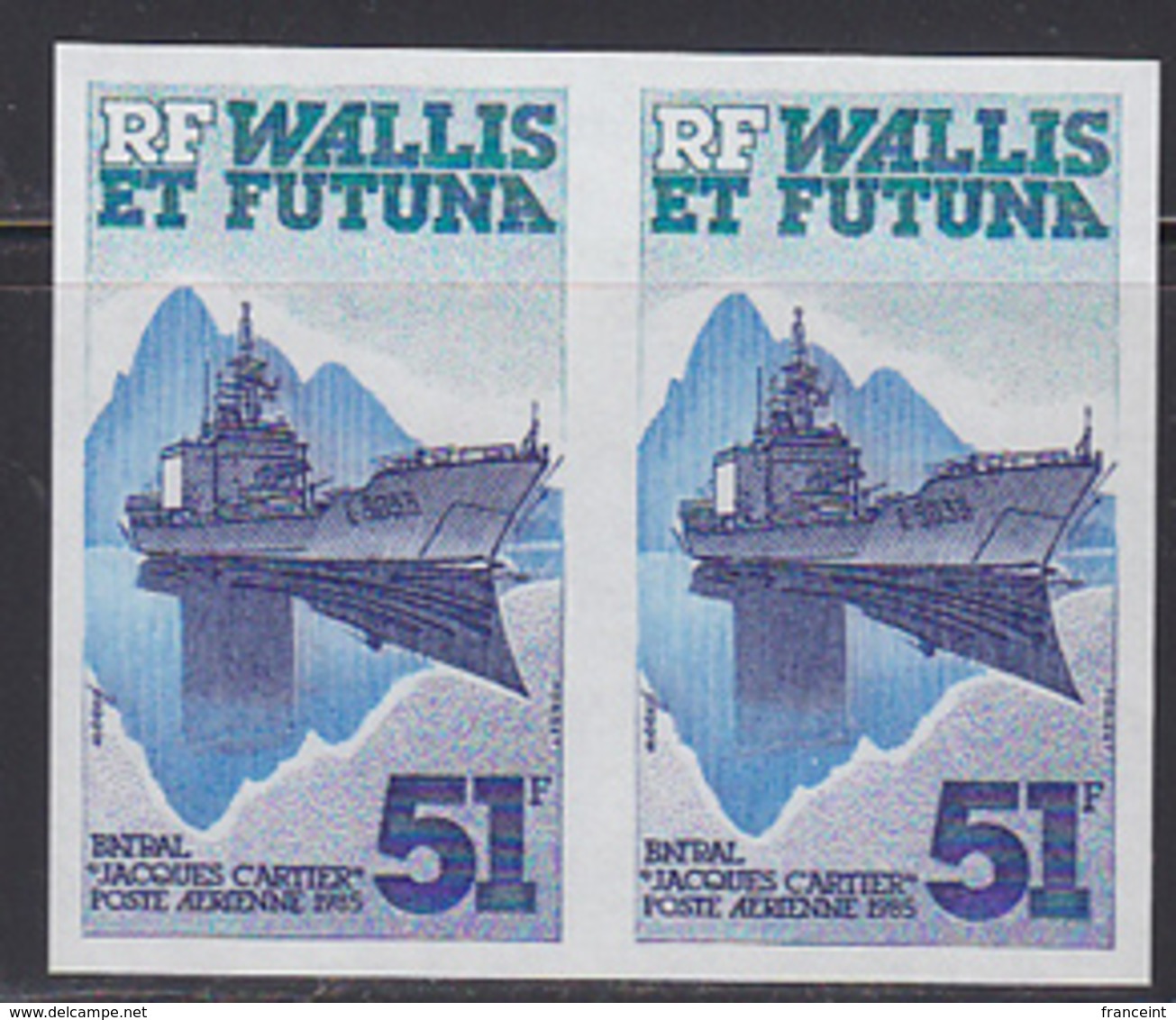 WALLIS & FUTUNA (1985) Ship "Jacques Cartier". Imperforate Pair. Scott No C143, Yvert No PA146. - Imperforates, Proofs & Errors