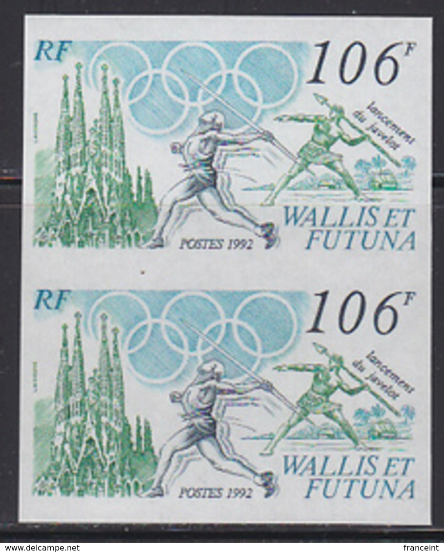 WALLIS & FUTUNA (1992) Javelin. Barcelona Olympics. Imperforate Pair. Scott No 423. Yvert No 425. - Imperforates, Proofs & Errors