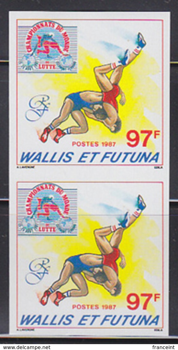 WALLIS & FUTUNA (1987) Wrestlers. Imperforate Pair. Scott No 353, Yvert No 359. - Sin Dentar, Pruebas De Impresión Y Variedades