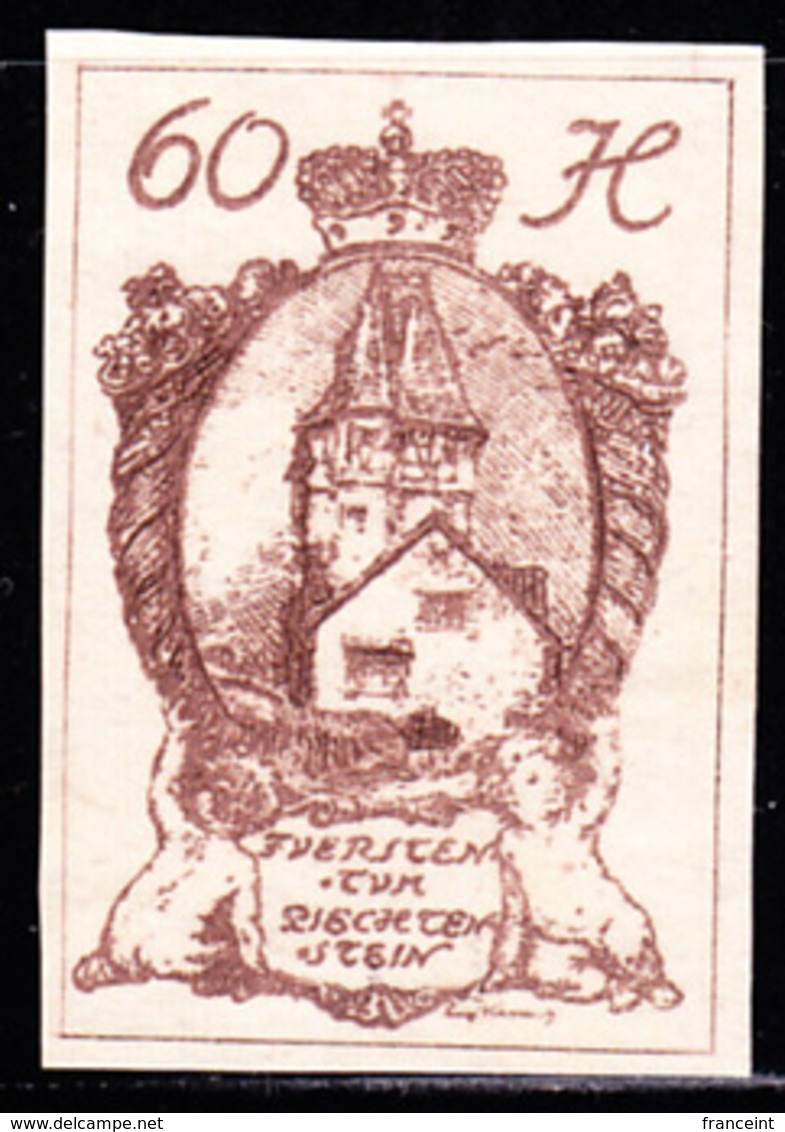 LIECHTENSTEIN (1920) Red Tower. Imperforate Trial Color Proof In Brown. Scott No 40. - Proofs & Reprints