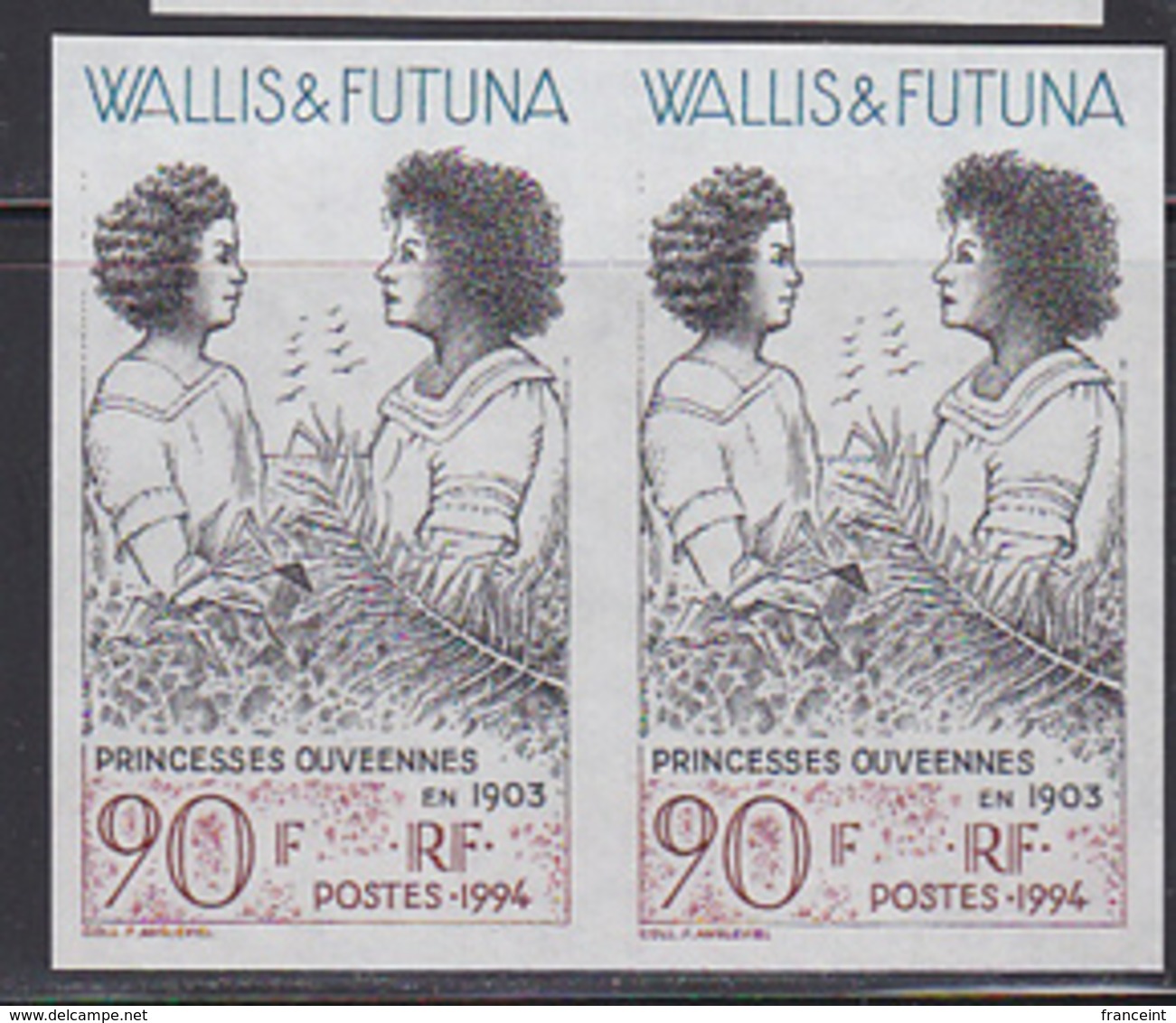 WALLIS & FUTUNA (1994) Princesses Ouveenes. Imperforate Pair. Scott No 454, Yvert No 462. - Sin Dentar, Pruebas De Impresión Y Variedades