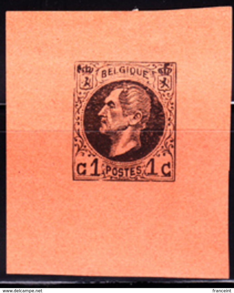 BELGIUM (1865) King Leopold I. Imperforate Essay Of 1c Stamp On Orange Paper. - Non Classés