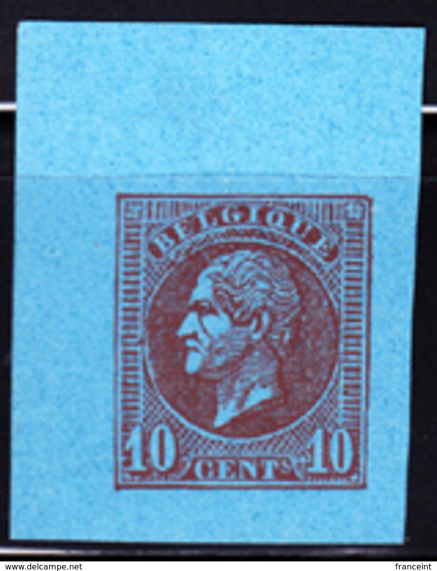 BELGIUM (1865) King Leopold I. Imperforate Essay Of 10c Stamp On Blue Paper. - Unclassified
