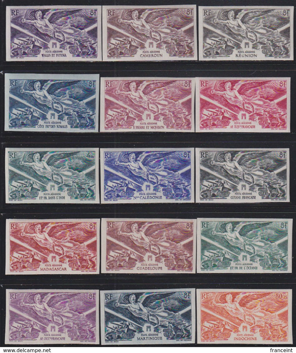 FRENCH COLONIES (1946) Winged Victory. Collection Of 15 From Different Countries. MNH. - 1946 Anniversaire De La Victoire