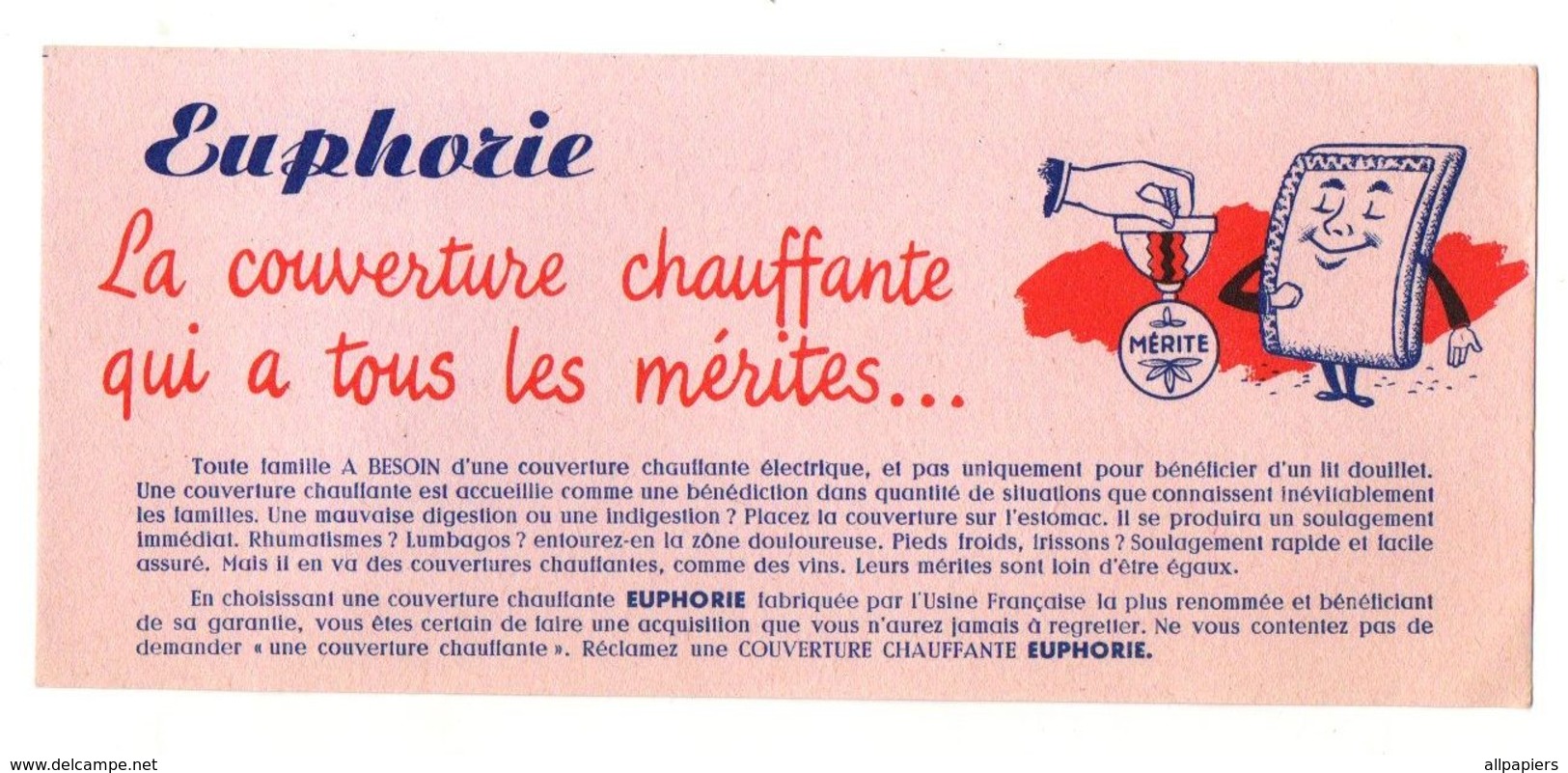 Buvard Euphorie La Couverture Chauffante Qui A Tous Les Mérites... - Format : 21x9 cm - Produits Ménagers