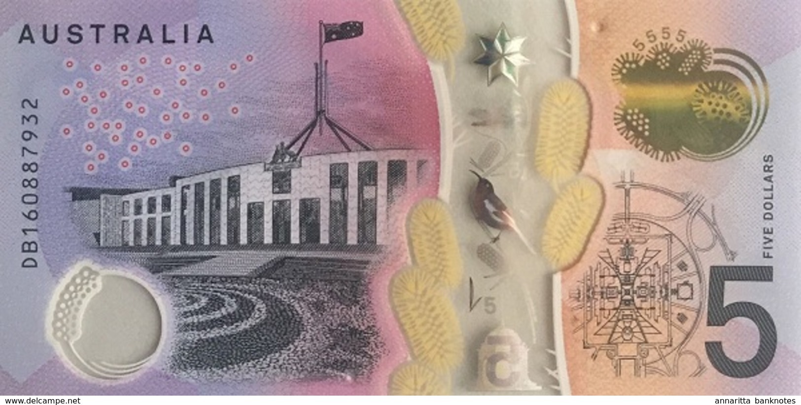 Australia 5 Dollars 2016, UNC, P-62a, AU B230a - 2005-... (polymère)