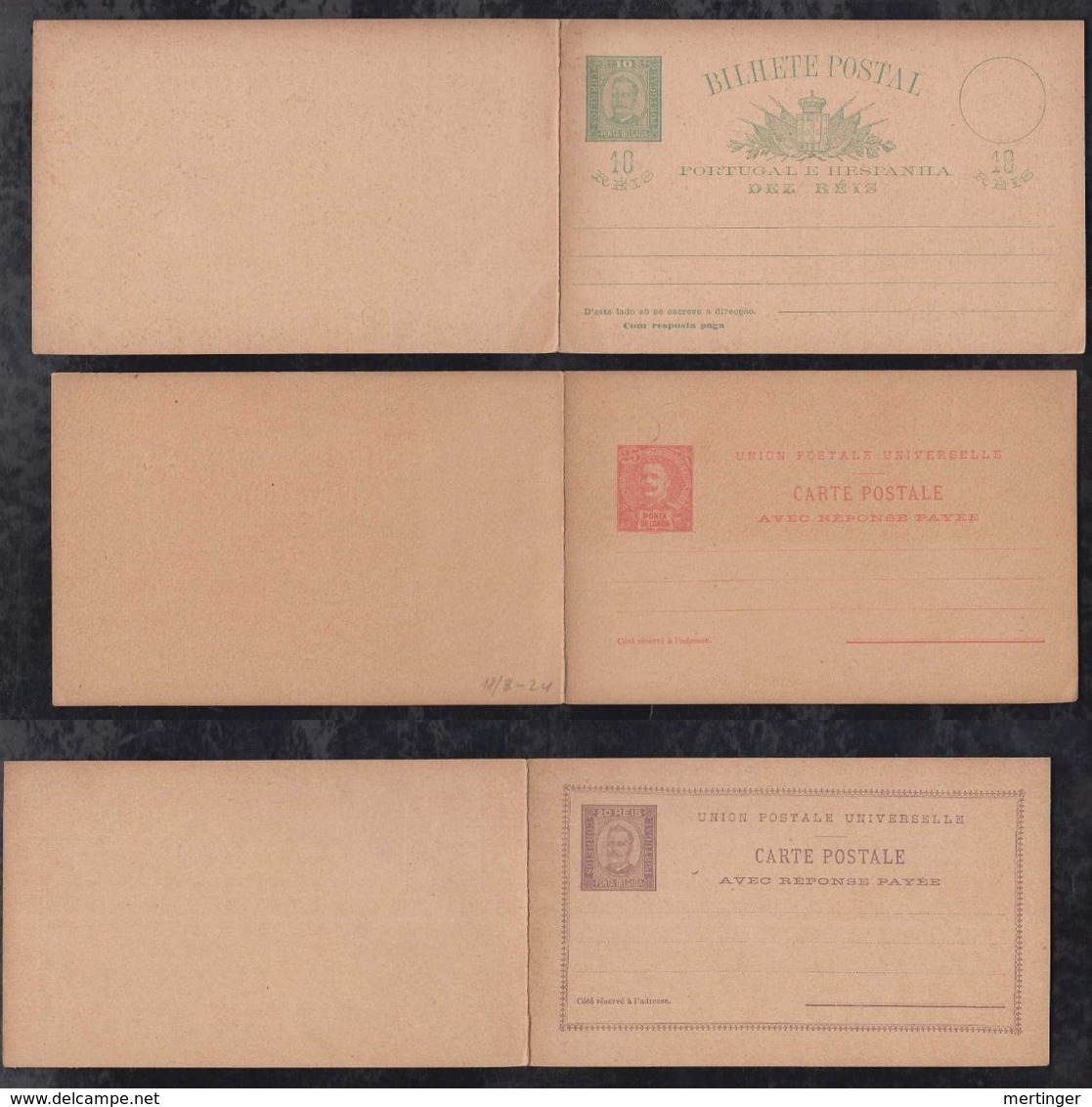 Portugal PONTA DELGADA 1892 3 Postal Stationery Question Reply Postcards ** MNH Carlos I - Ponta Delgada