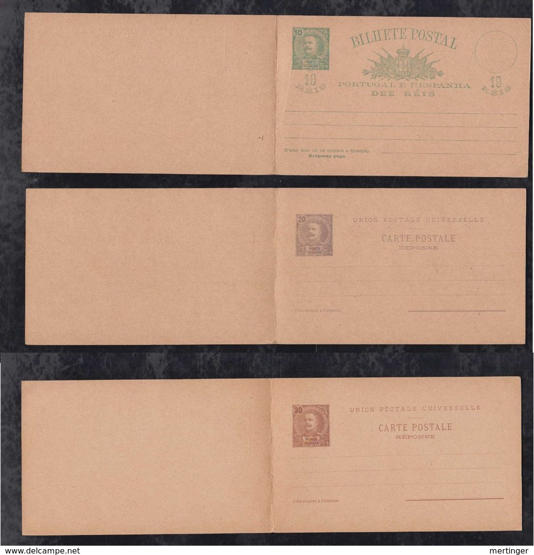 Portugal PONTA DELGADA 1896 3 Postal Stationery Question Reply Postcards ** MNH Carlos I - Ponta Delgada