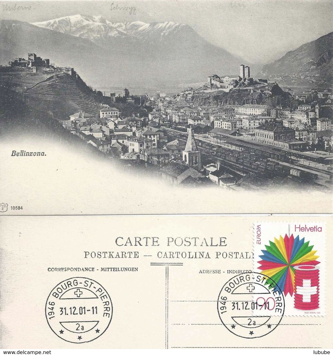 Bellinzona - Stazione, Le Tre Castelli  (LT Bourg St.Pierre)            Ca. 1910 - Bellinzone