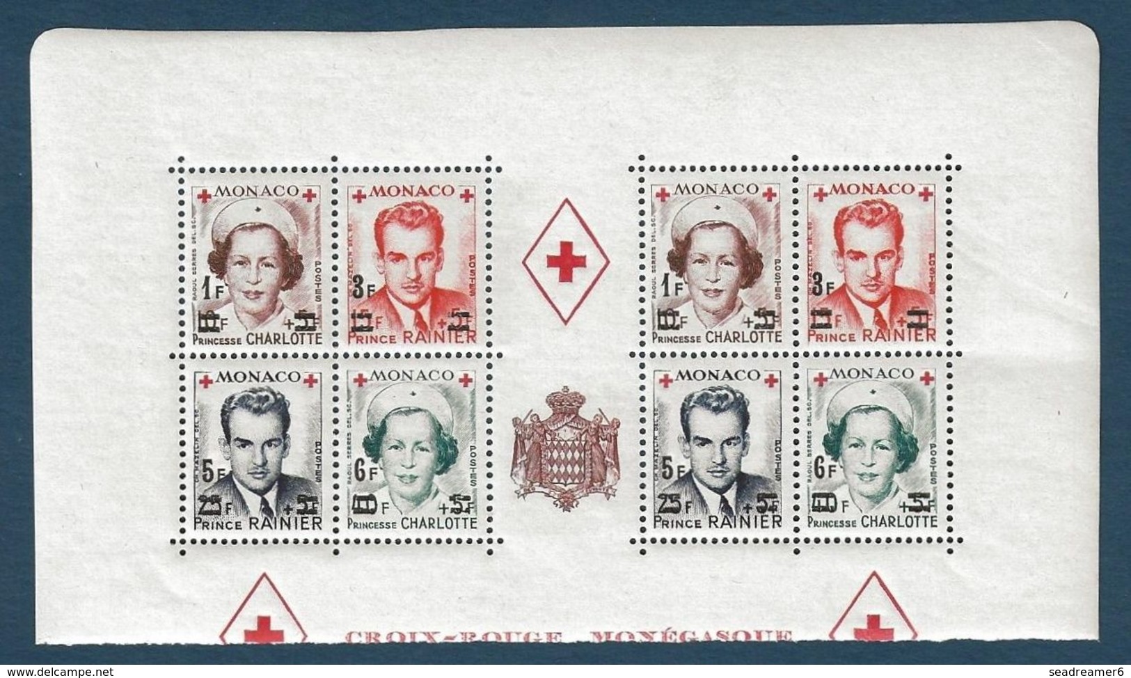 Monaco 1951 Demi- Bloc N°4A & 4B**  Blocs Mariage Surchargés TTB - Blocs