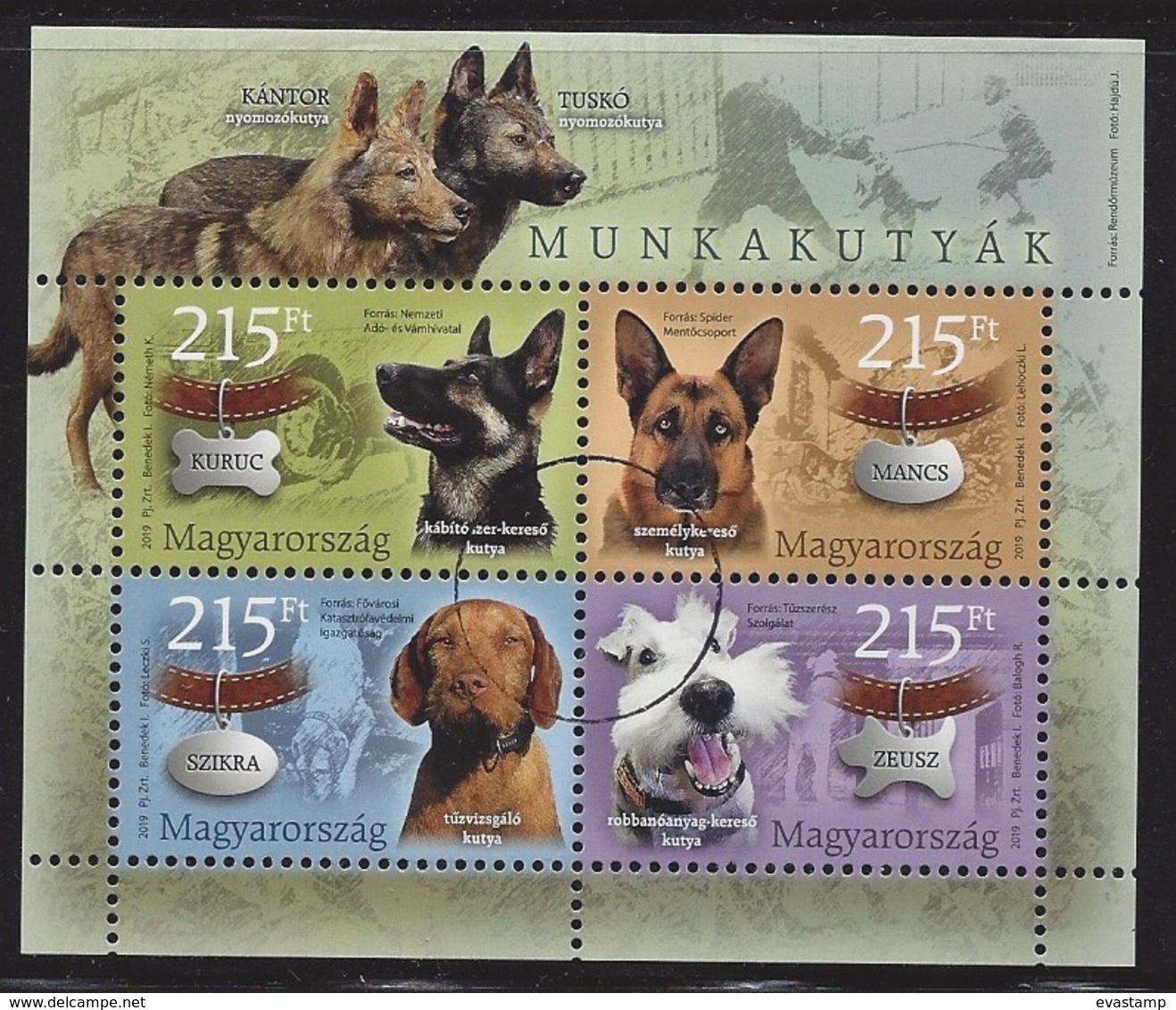 HUNGARY - 2019. Specimen  S/S - Working Dogs / German Shepherd / Hungarian Vizsla / Fox Terrier Mi.:Bl.429. - Essais, épreuves & Réimpressions