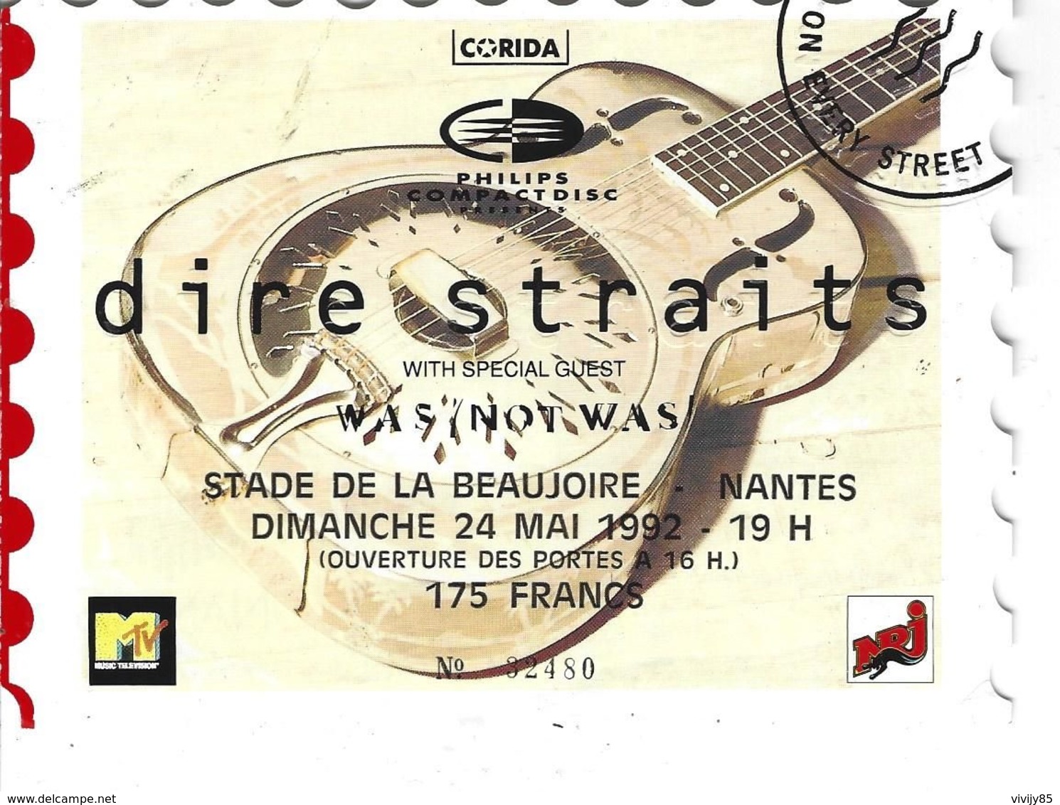 44 - NANTES - T.Beau Ticket D'entrée Du Concert Dire Straits Le 24 Mai1992 Au Stade De La Beaujoire - Pub Philips - Tickets - Vouchers