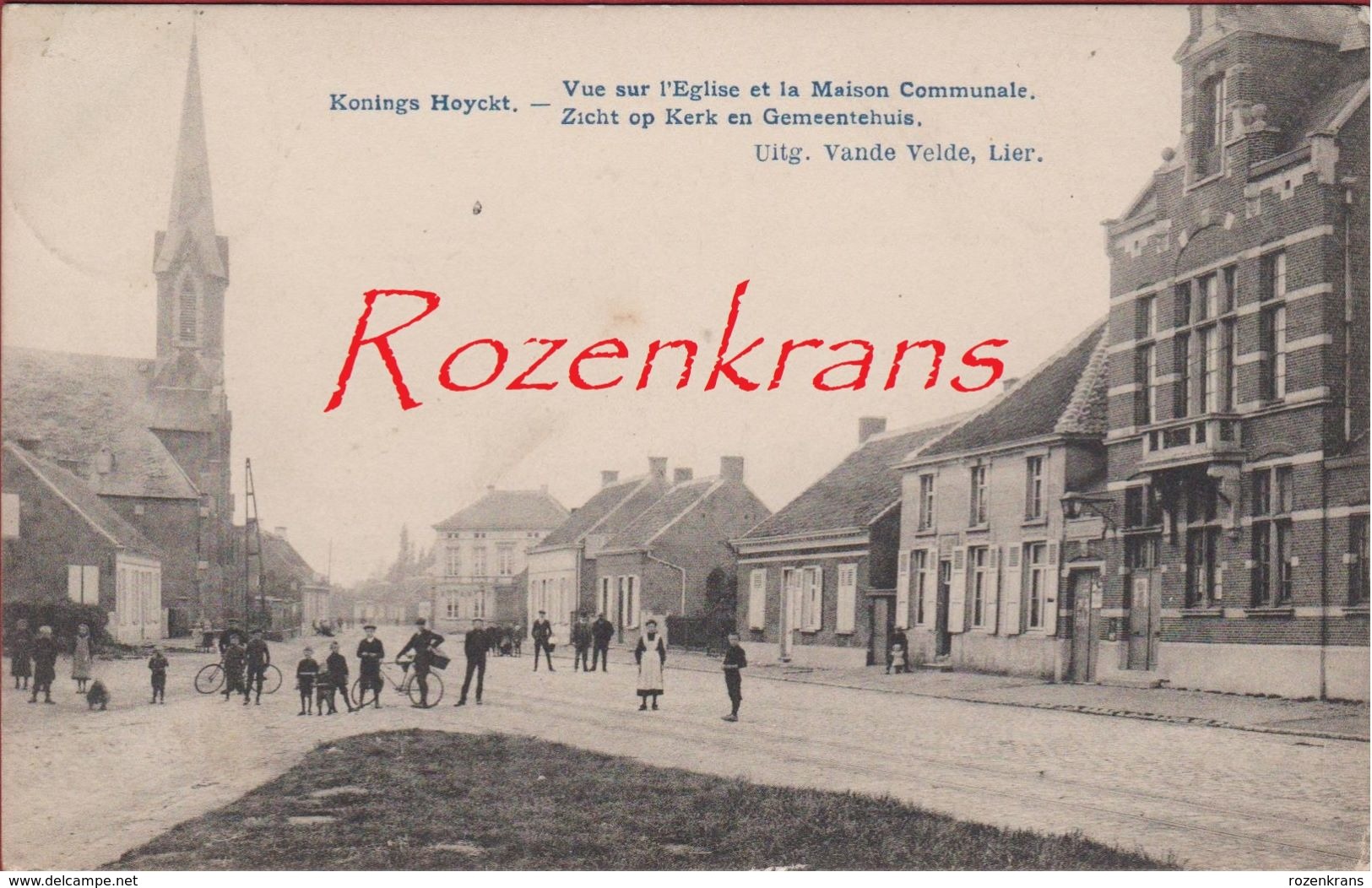 Konings Hoyckt Koningshooikt Lier Zicht Op Kerk En Gemeentehuis ZELDZAAM Geanimeerd TOPKAART 1912 - Lier
