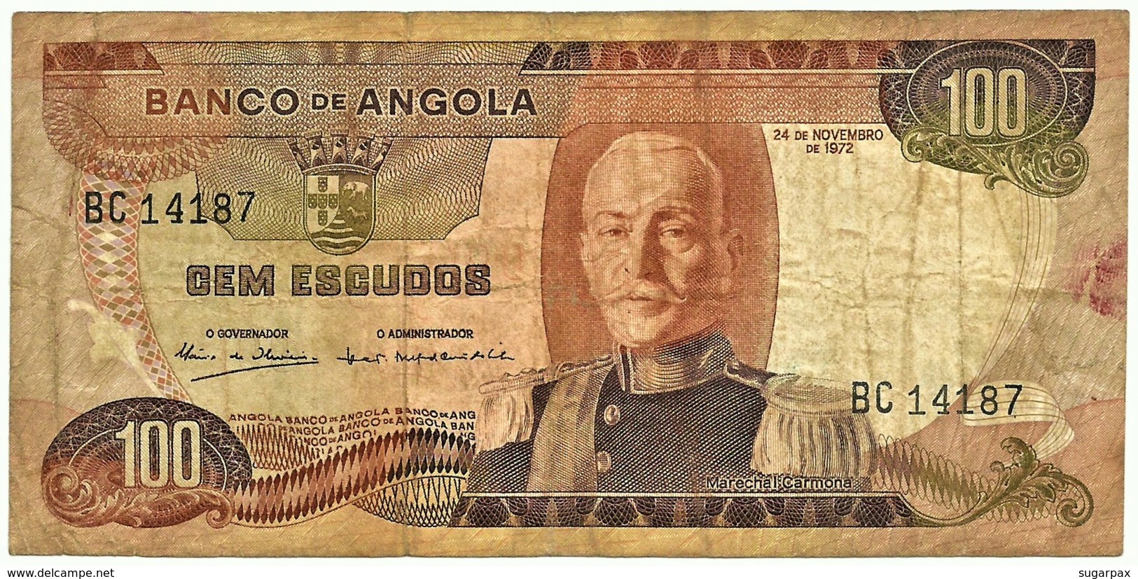 Angola - 100 Escudos - 24.11.1972 - Pick 101 - Série BC - Marechal Carmona - PORTUGAL - Angola