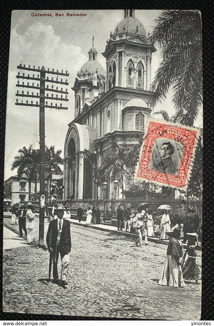 Postcard Circulated San Salvador Church, From San Salvador To Kasai , Belgium Congo 1914, Postmark From Kinshasa Transit - El Salvador