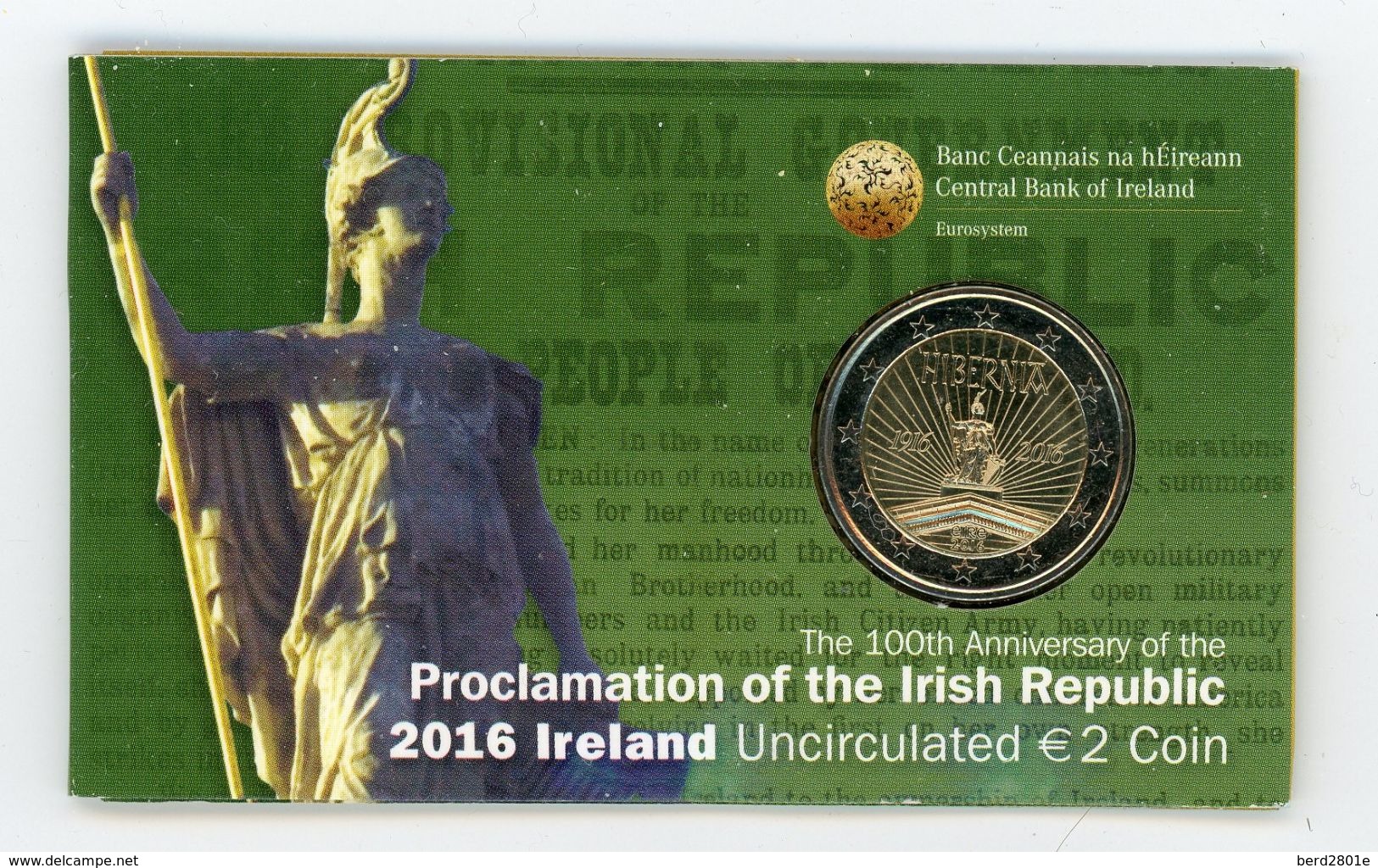 2 Euros Commemorative Irlande  En Coincard 2016 - Irlanda