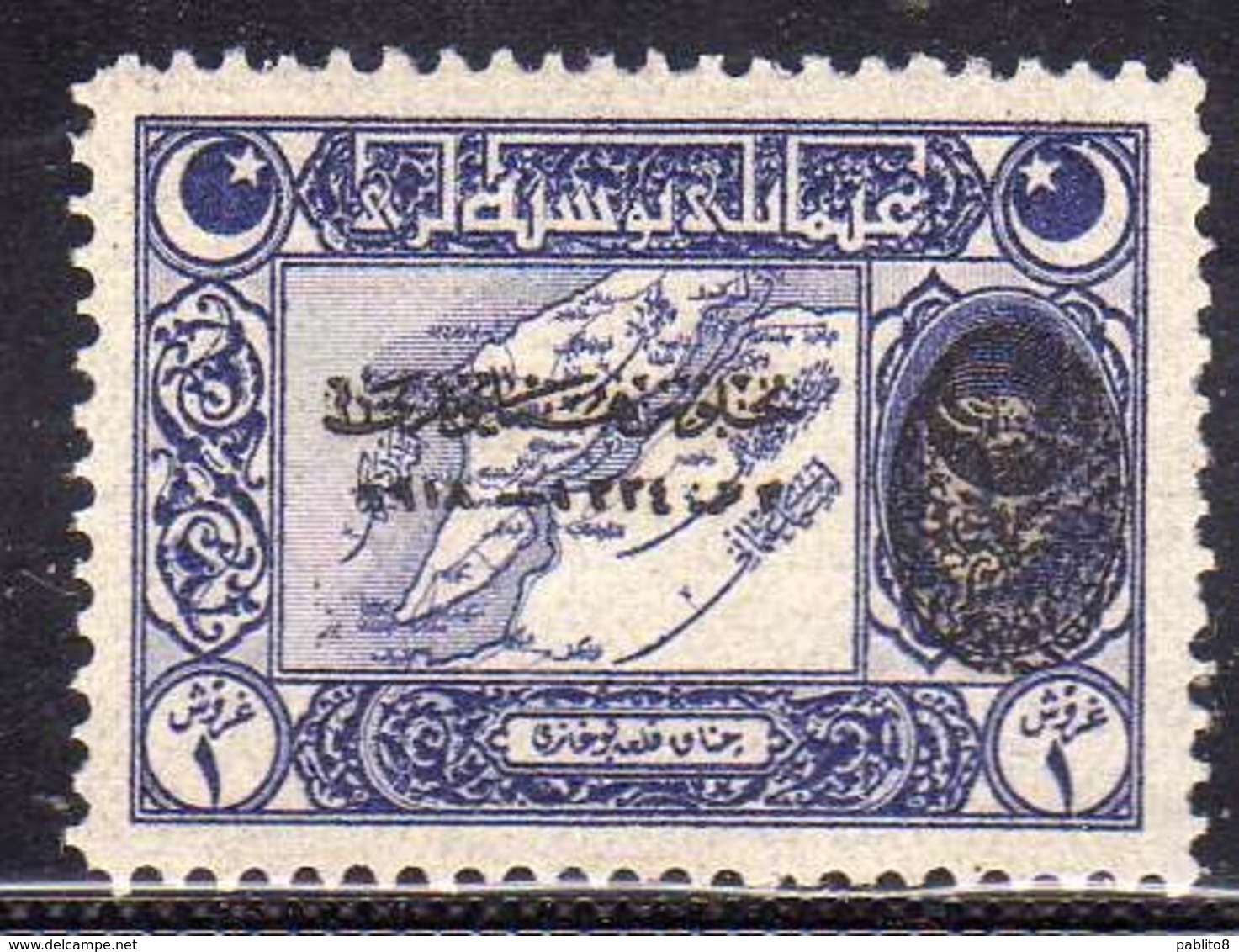 TURCHIA TURKÍA TURKEY 1919 POSTAGE DUE STAMPS SEGNATASSE TAXE ACCESSION TO THE THRONE ISSUE On MAP DARDANELLES 1pi MNH - Strafport