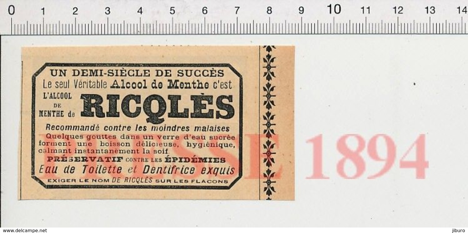 Presse 1894 Publicité De Ricqlès Flacon Alcool De Menthe 229ZK - Unclassified