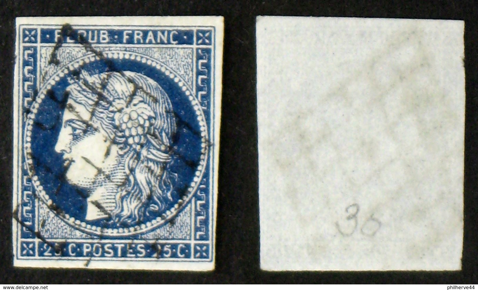 N° 4 25c CERES Bleu TB Oblit Cote 65€ - 1849-1850 Cérès