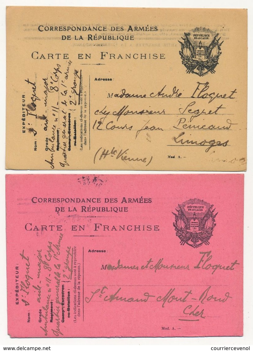 FRANCE - 9 Cartes FM D'un Même Expéditeur, Plupart Des Débuts Du Conflit, + 1 Pour Le Même Soldat - 1914 - Covers & Documents