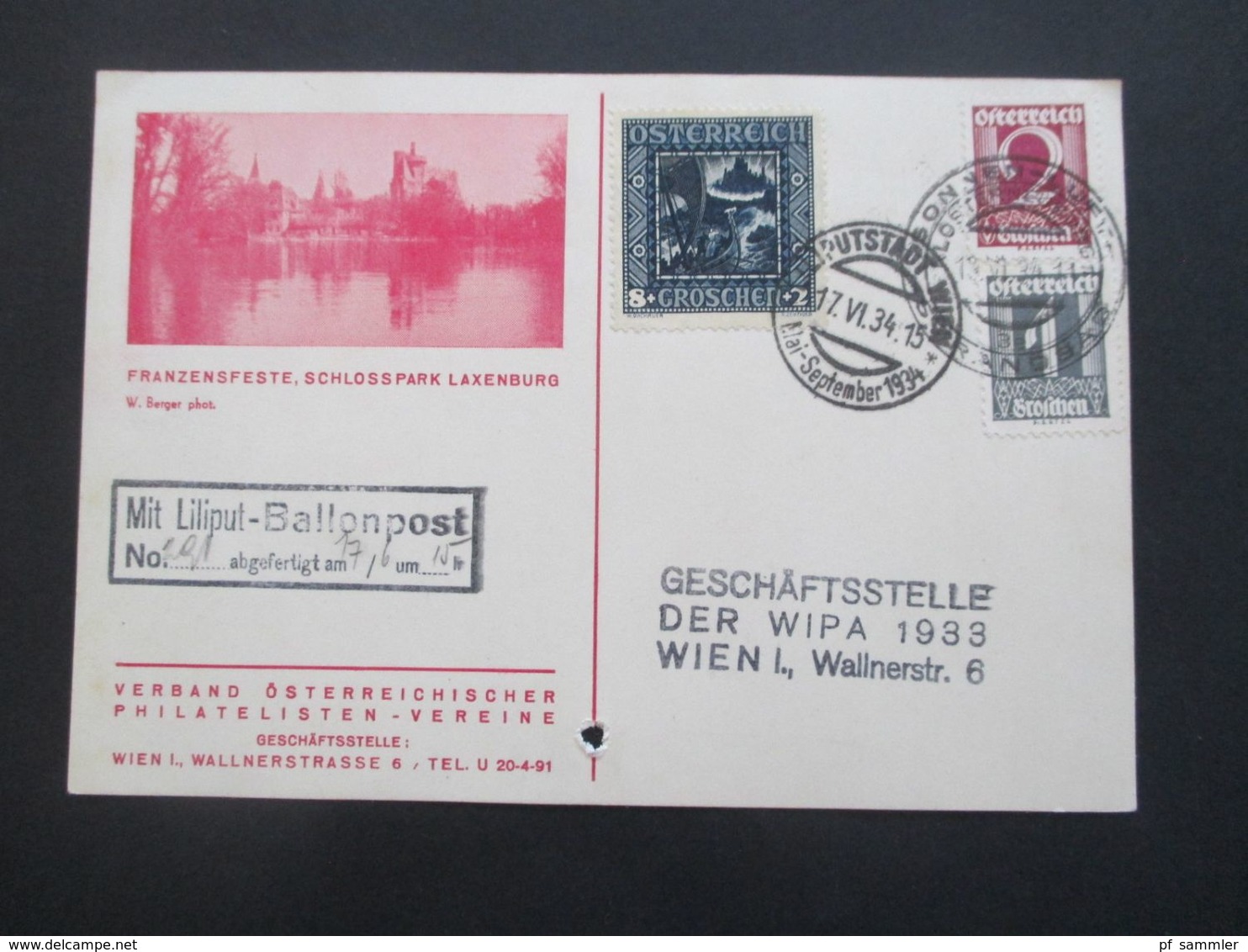 1934 Bildpostkarte Mit Abfertigungsstempel Liliput Ballonpost Frankiert MiF Nibelungen An Die Geschäftsstelle Der WIPA - Covers & Documents