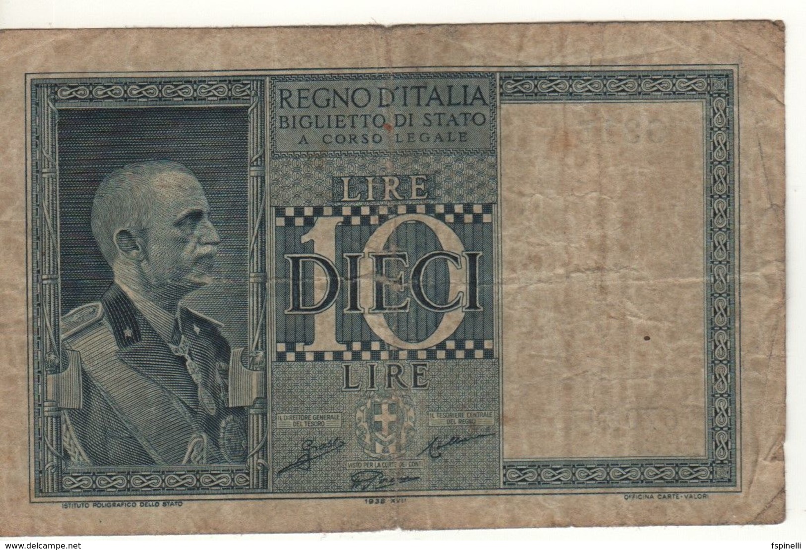 ITALY  10 Lire    Vittorio Emanuele III   (Biglietto Di Stato   1938 - XVII ) - Italia – 10 Lire