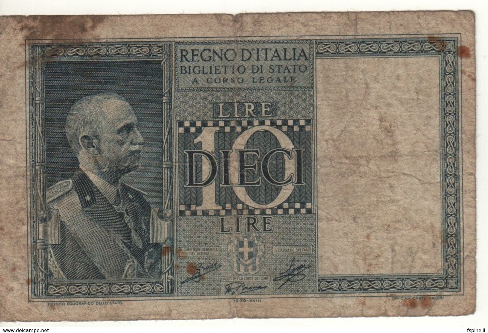 ITALY  10 Lire    Vittorio Emanuele III   (Biglietto Di Stato   1939 - XVII ) - Italia – 10 Lire