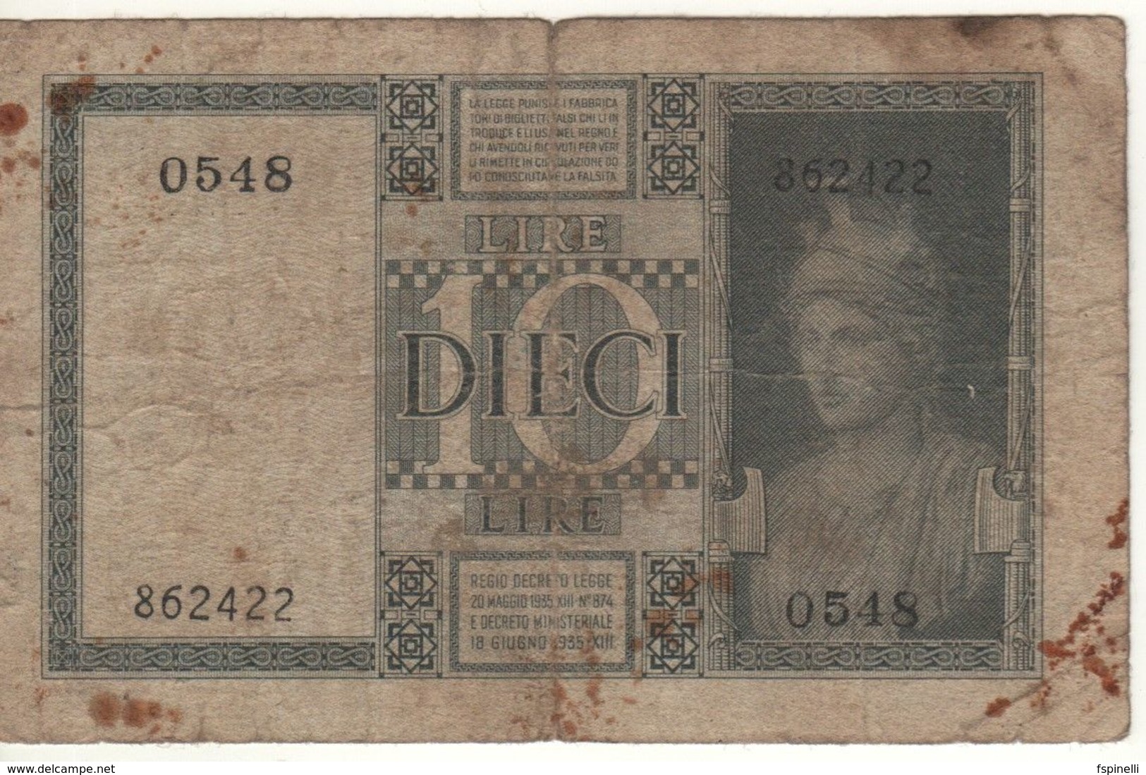 ITALY  10 Lire    Vittorio Emanuele III   (Biglietto Di Stato   1939 - XVII ) - Italia – 10 Lire