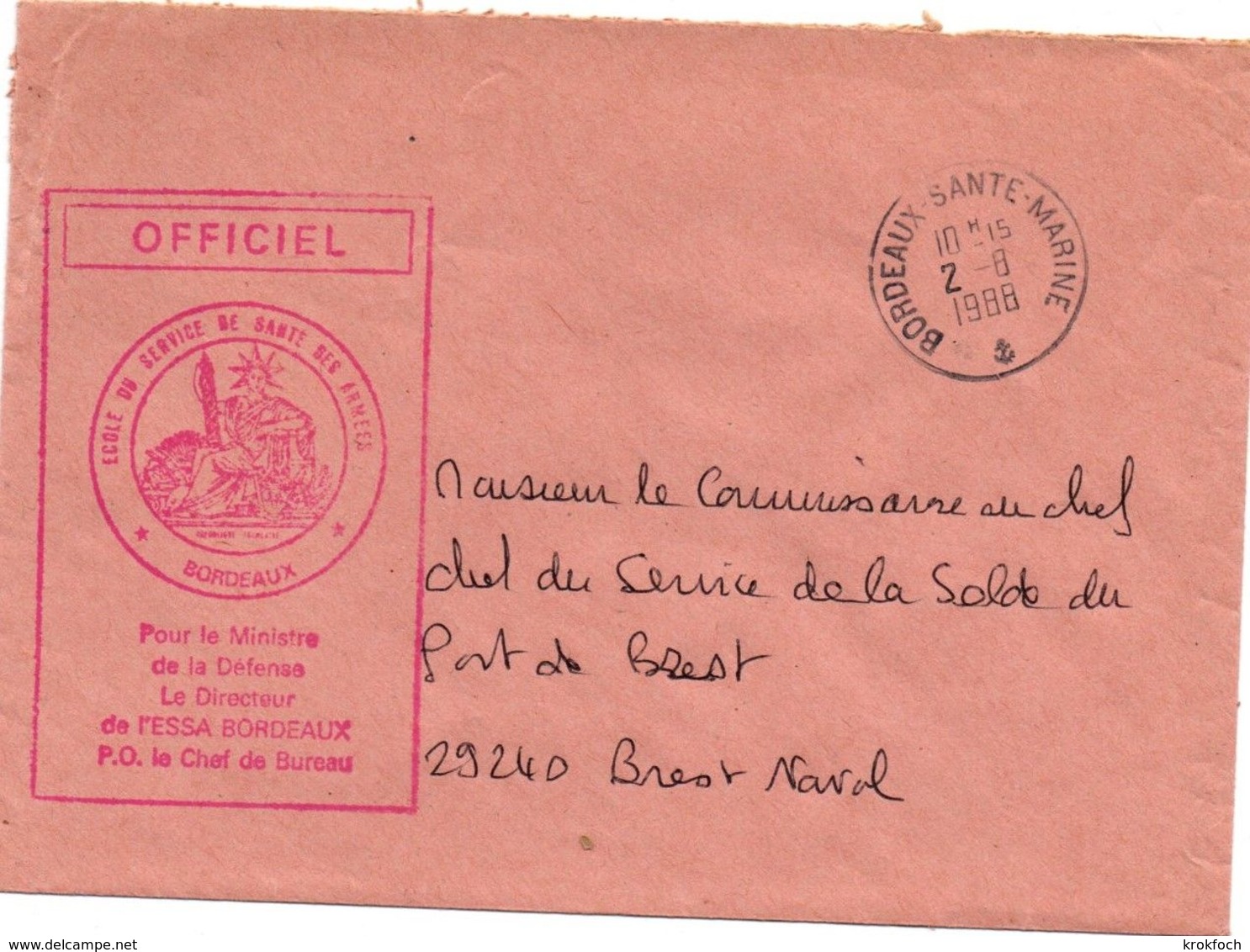 Bordeaux Santé Marine 1988 - Ecole Du SSA Service De Santé - Médecine Militaire - Poste Navale - Naval Post