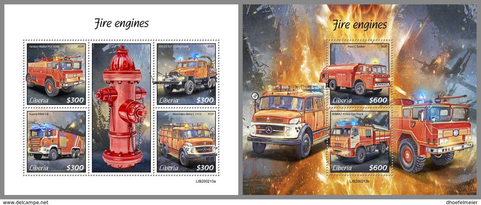LIBERIA 2020 MNH Fire Engines Feuerwehr Camions De Pompiers M/S+S/S - OFFICIAL ISSUE - DHQ2025 - Sapeurs-Pompiers