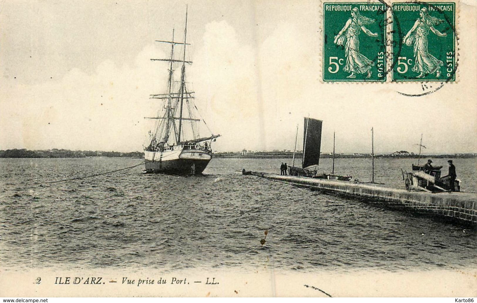 Ile D'arz * Vue Prise Du Port * Bateau Voilier * Jetée - Ile D'Arz