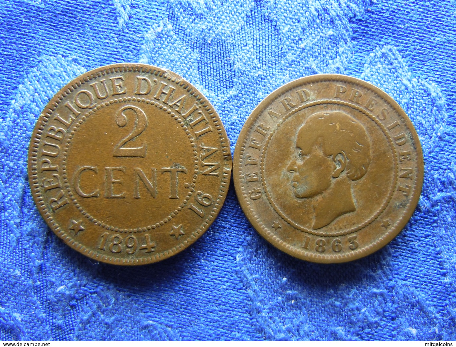 HAITI 2 CENTIMES 1894 Edge Nicks KM49, 20 CENTIMES 1863 KM41 - Haïti