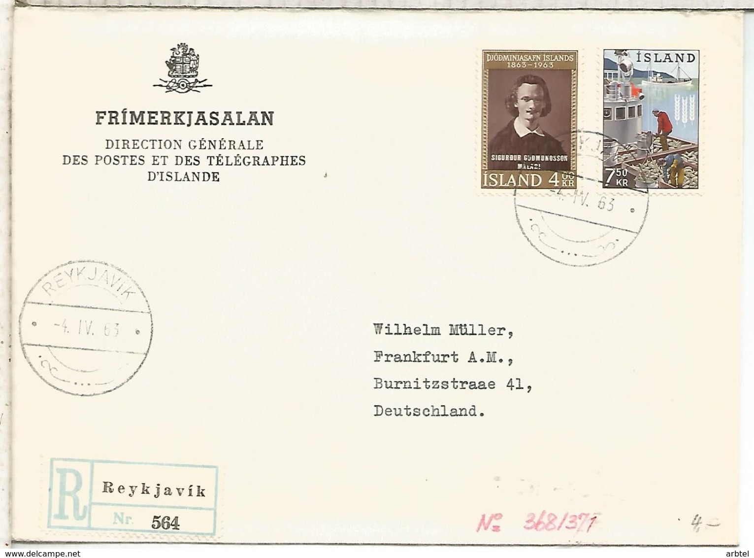 ISLANDIA ISLAND ICELAND CC CERTIFICADA BARCO PESCA FISH FISHERY MUSEO ARTE - Storia Postale