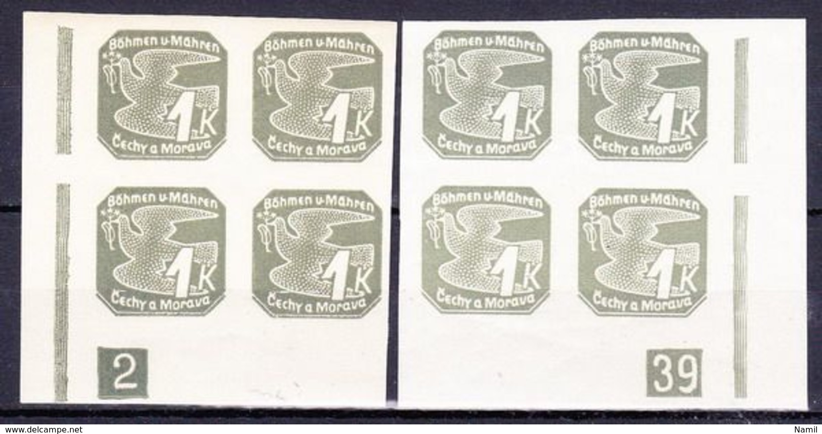 Boheme Et Moravie 1939 Mi 50 (Yv TPJ 9), (MNH)**, 2x Bloc De 4 Avec No De Planche 2-39 - Unused Stamps